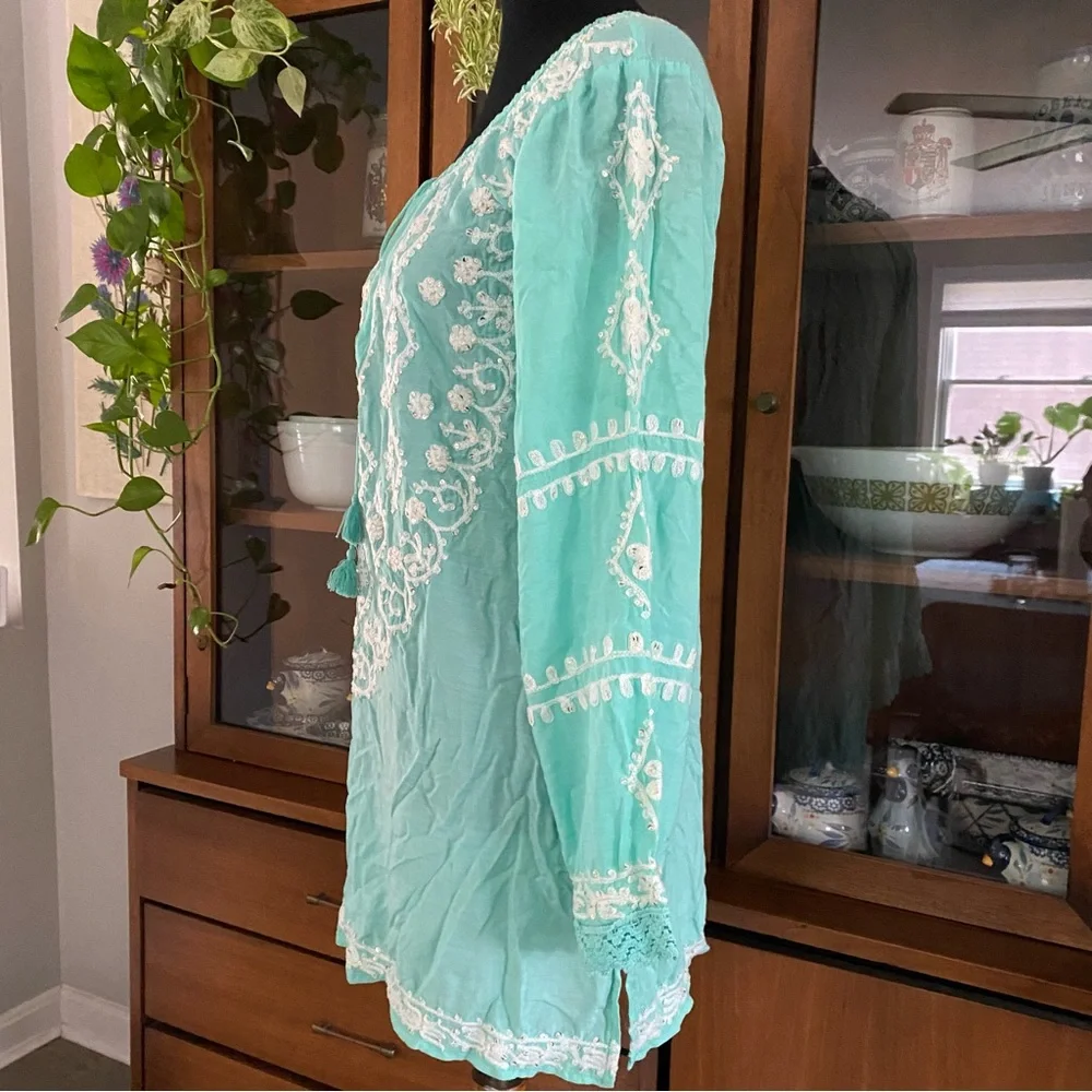 MELISSA ODEBASH Kaftan/Beach Dress Embroidered Mint Green - Picture 4 of 8
